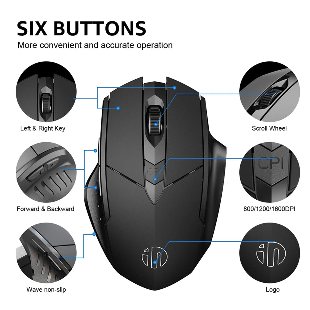 Inphic Rechargeable Wireless Mouse Ergonomic Bluetooth 5.0 2.4G Mice Office Mute Mouse For MacBook Tablet Laptops Computer PC