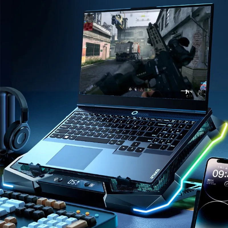 D11 Mute Gaming Laptop Cooler Base with RGB Foldable Adjustable Heat Dissipation Stand Support 12-18'' Notebook Cooling Bracket