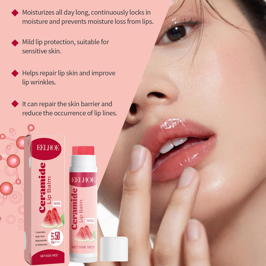 EELHOE Ceramide Lip Balm Stick for Dry Chapped Lips Hydrating Plumping Effect Moisturizing Soothing Nourishing Lip Care Glossy