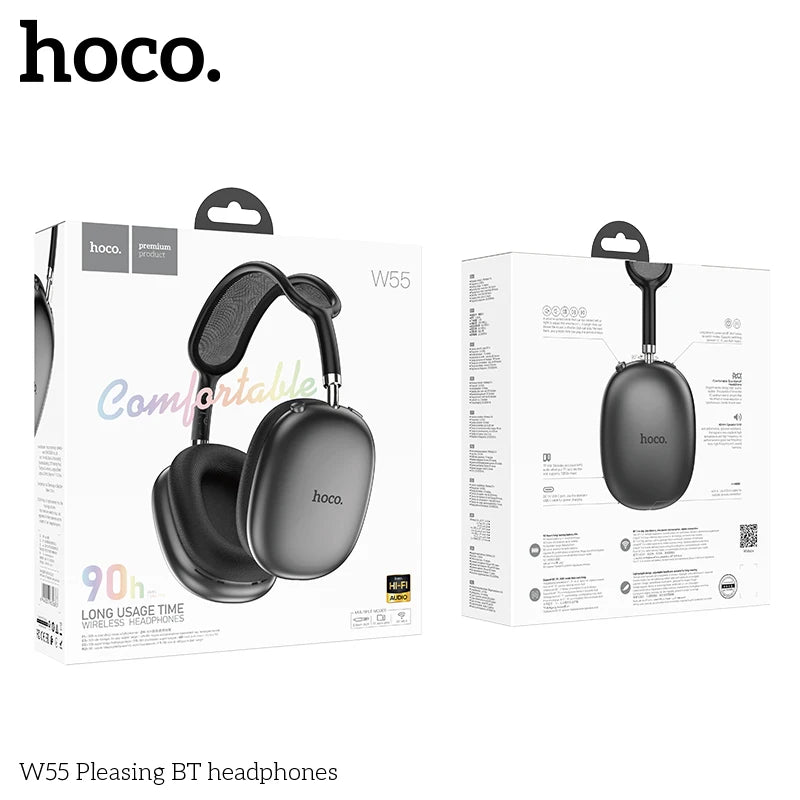 HOCO W55 Over Ear Buetooth Earphone Wireless Music Headphone Mic HiFi Audio Headsets Stereo Sound Sport Earphones 40MM AUX TF