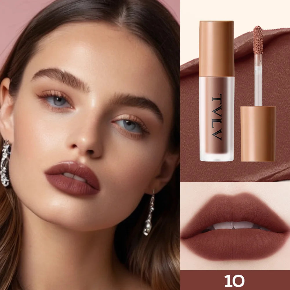 10Pcs Set TVLV  Velvet Air Lip Gloss - Matte Waterproof & Non-Stick Cup Long Lasting Lip Stain, Smudge-Proof Lipstick Set