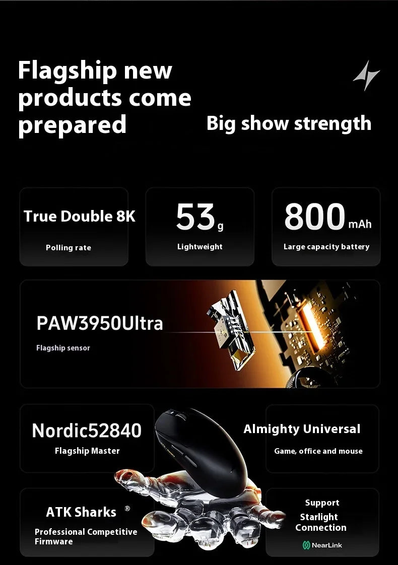 ATK A9 E-sports Mouse Wireless Tri-mode Star Flash Lightweight Long Endurance Gaming Mice Customization PC Accessories Gifts