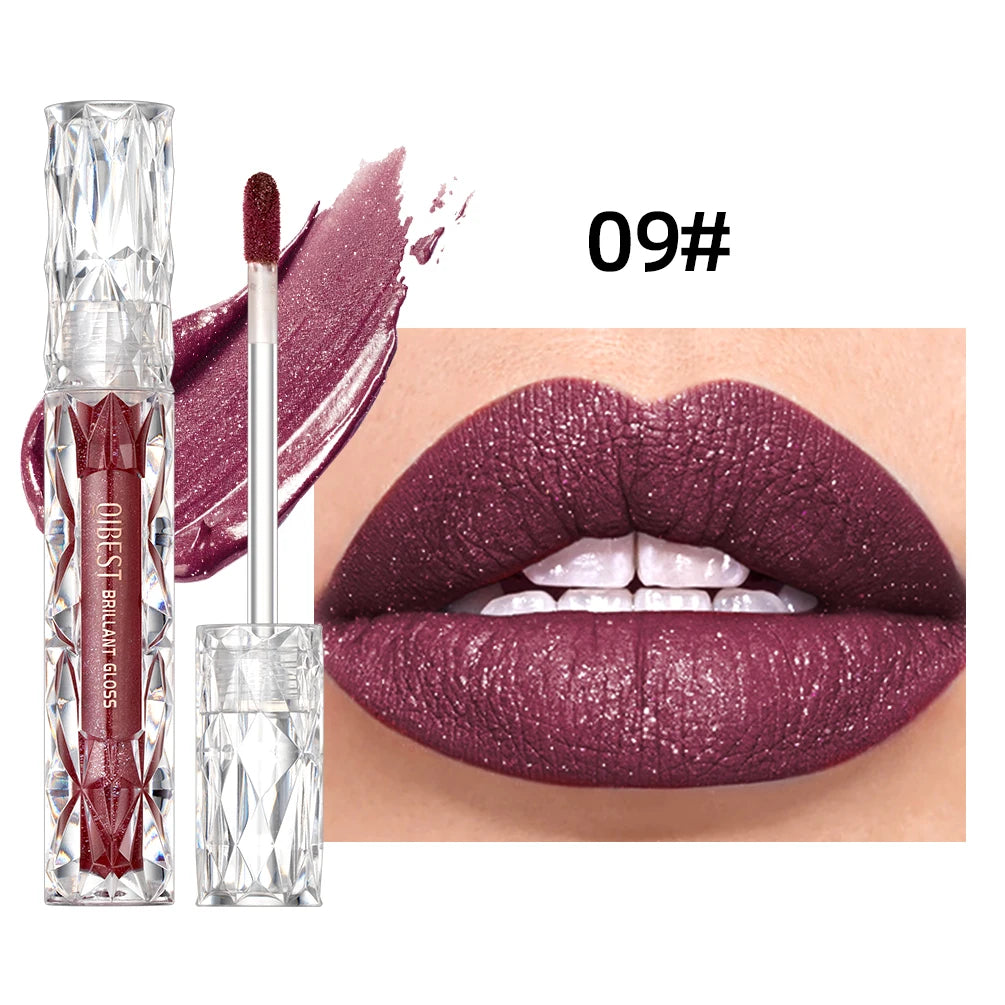 QIBEST Glitter Shimmer Liquid Lipstick High Quality Waterproof Lightweight Lip Gloss Lasting Lip Tint Makeup For Women Lip Stain