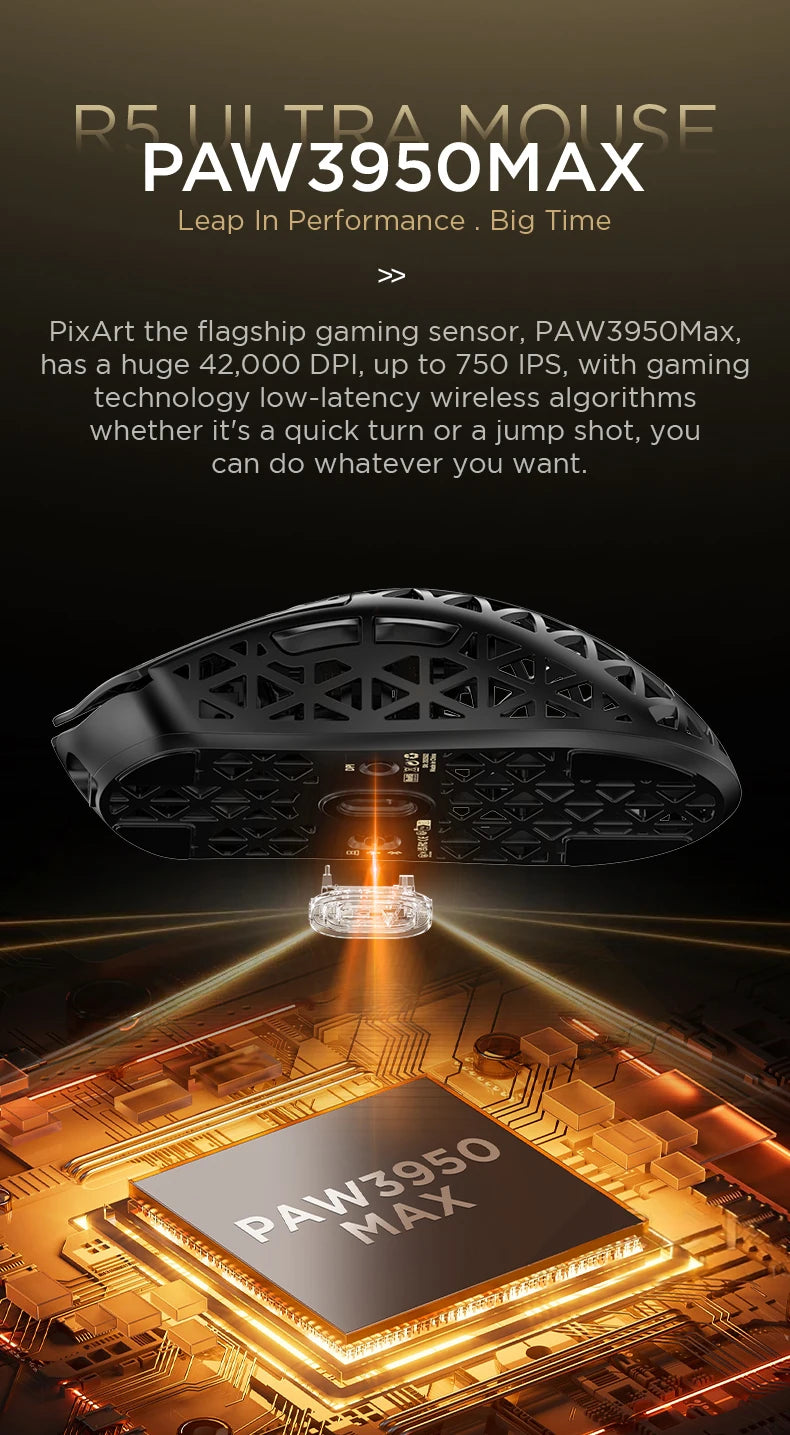 ATTACK SHARK R5 ULTRA Wireless Gaming Mouse - 8K Polling,PAW3950MAX Sensor,42,000 DPI,Carbon Fiber Ultra-Light for Pro Esport