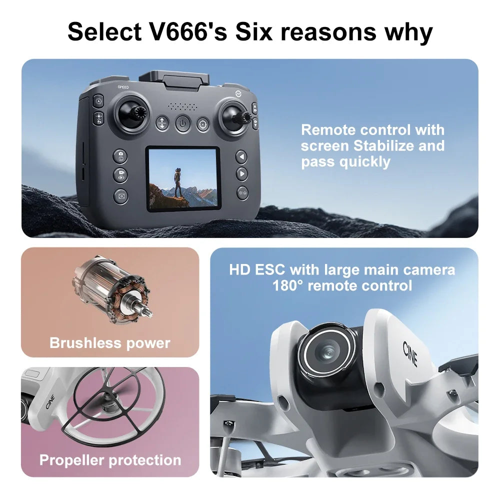 Lenovo MINI V666 Drone 4K Professional WIFI 5G Dron Obstacle Avoidance Brushless Altitude Headless Mode RC Quadcopter Toys