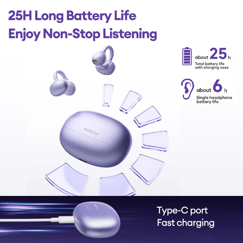 Lenovo LK6 Over Ear Wireless Bluetooth 5.4 Headphones Sound Quality Noise Reduction Ear Clip Earphones Long Endurance Earsets