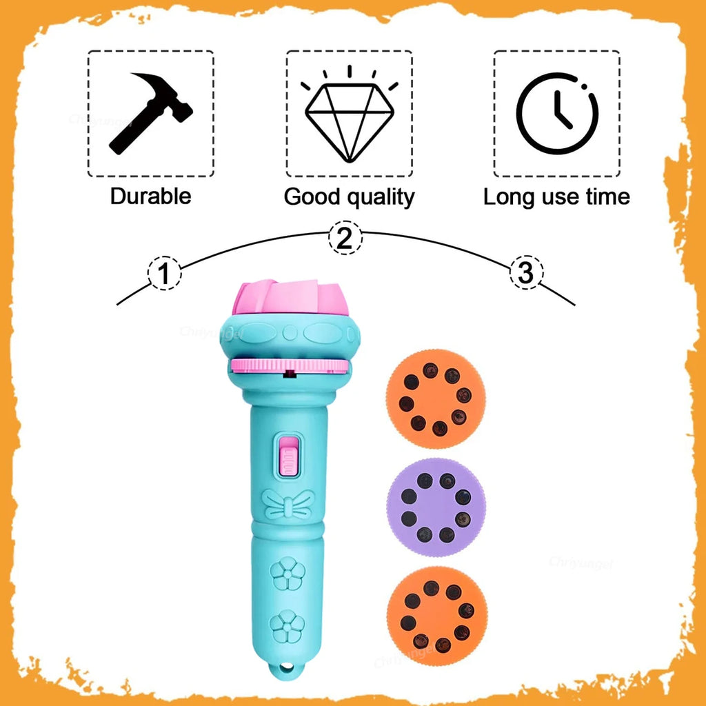 Kids Projector Torch with 10 Slides 80 Patterns Early Learning Toy Night Light Story Machine Gift for Toddler Boys Girls