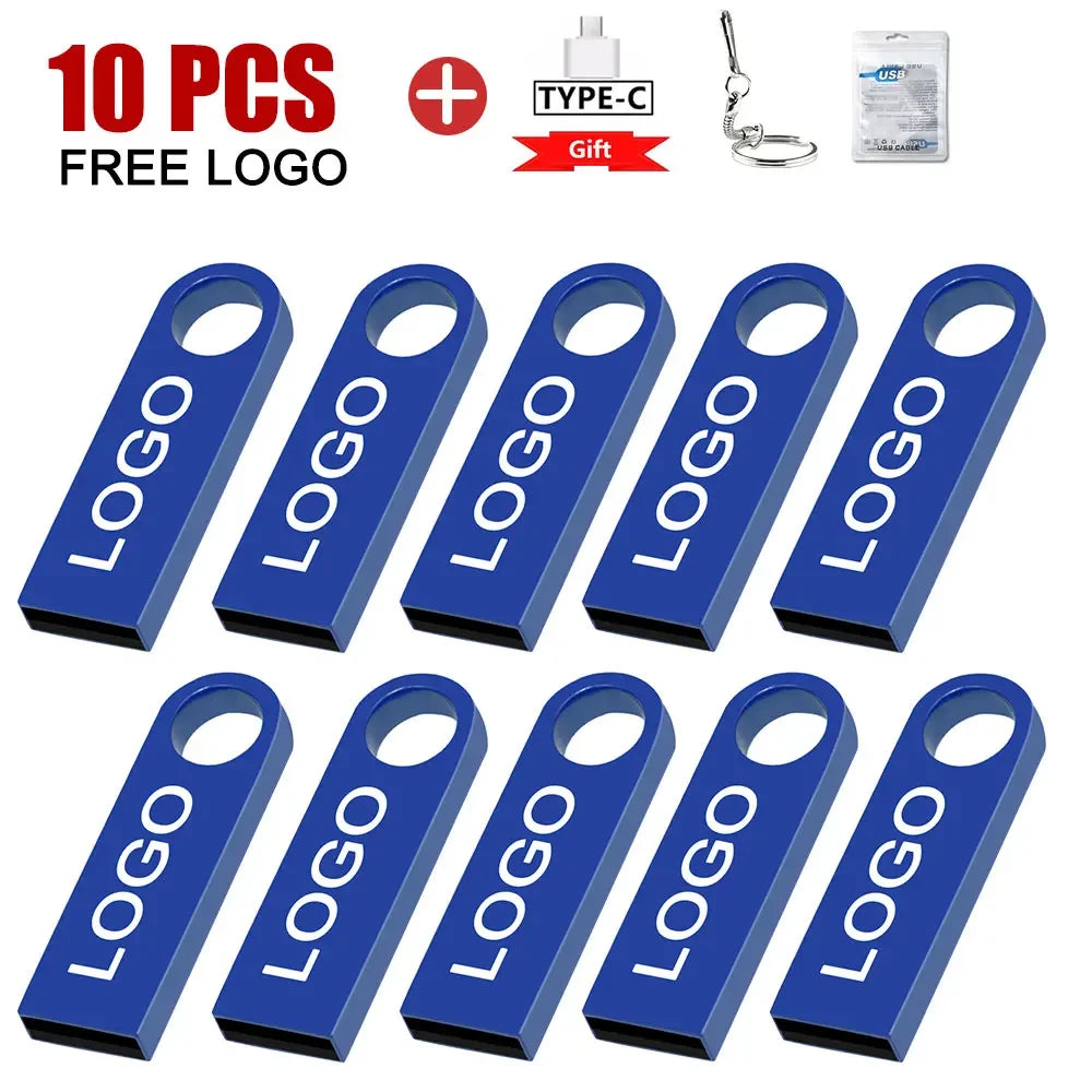 10pcs/lot custom logo Usb Flash Drive 4gb 8gb 16gb pendrive 32gb Memory Stick USB 2.0 Flash usb Stick Metal customized pen drive