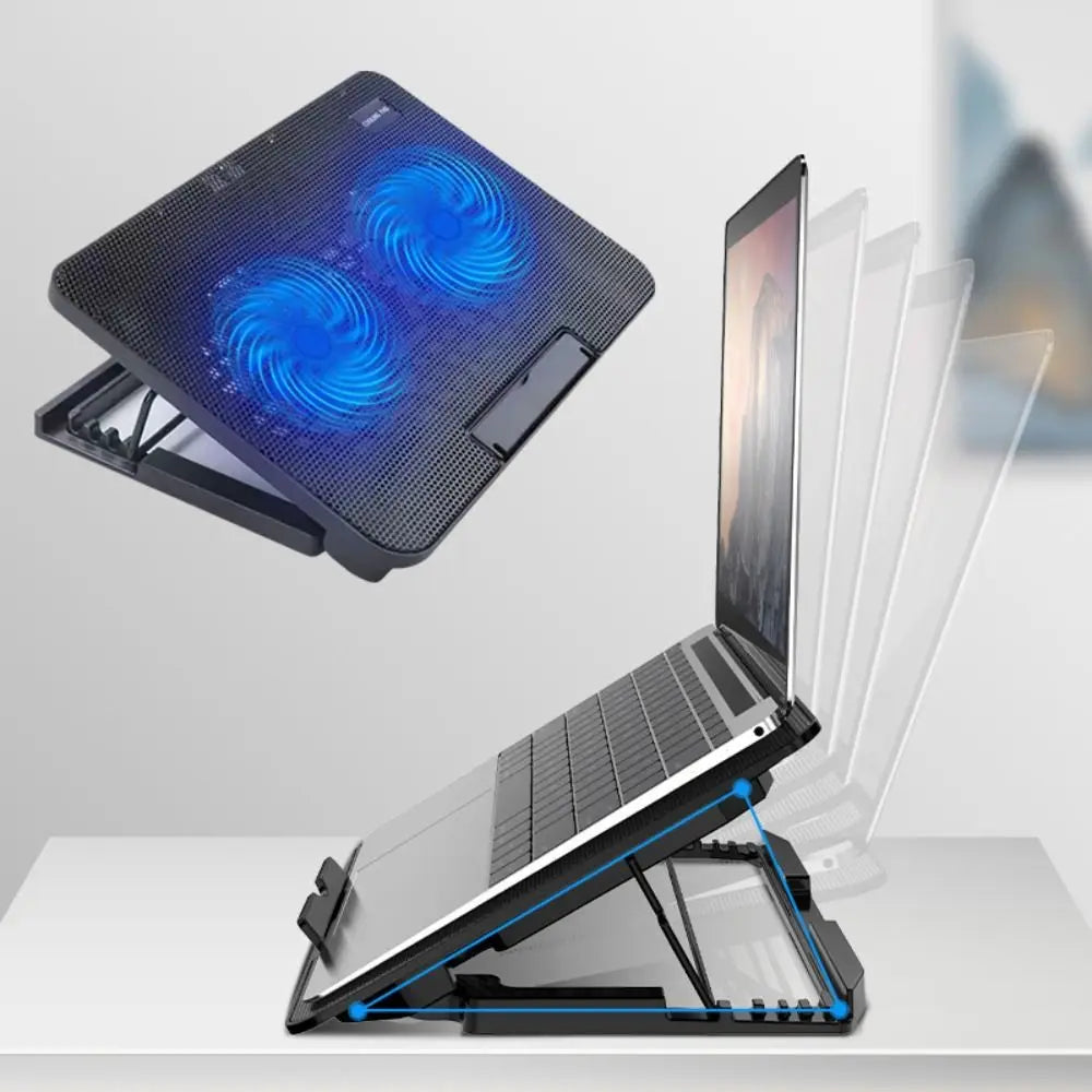 Portable Adjustable Laptop Cooling Pad USB Port LED Light Laptop Cooler Fan Metal Mesh Notebook Cooler Study
