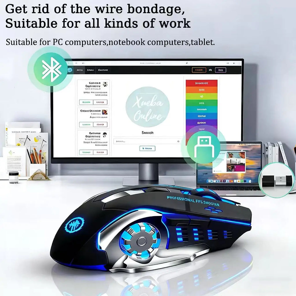 Wireless Luminous Mouse Silent Rechargeable Gaming Mice Mechanical E-sports Office Mouse For Laptop PC Computer Peripherals