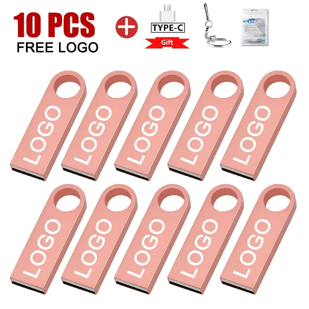 10pcs/lot custom logo Usb Flash Drive 4gb 8gb 16gb pendrive 32gb Memory Stick USB 2.0 Flash usb Stick Metal customized pen drive