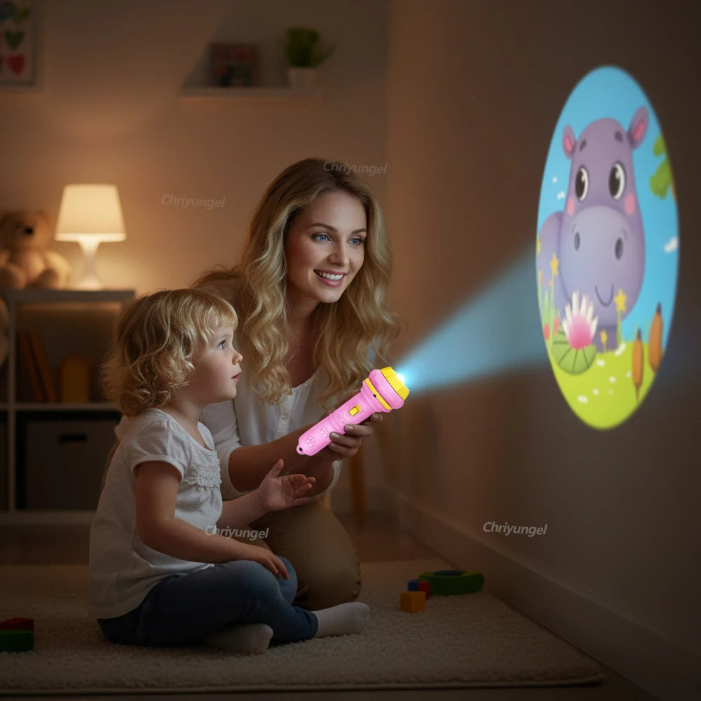 Kids Projector Torch with 10 Slides 80 Patterns Early Learning Toy Night Light Story Machine Gift for Toddler Boys Girls
