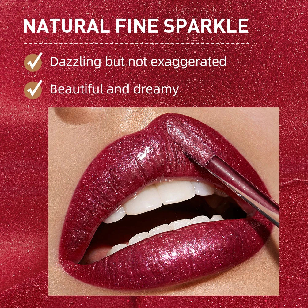 QIBEST Glitter Shimmer Liquid Lipstick High Quality Waterproof Lightweight Lip Gloss Lasting Lip Tint Makeup For Women Lip Stain
