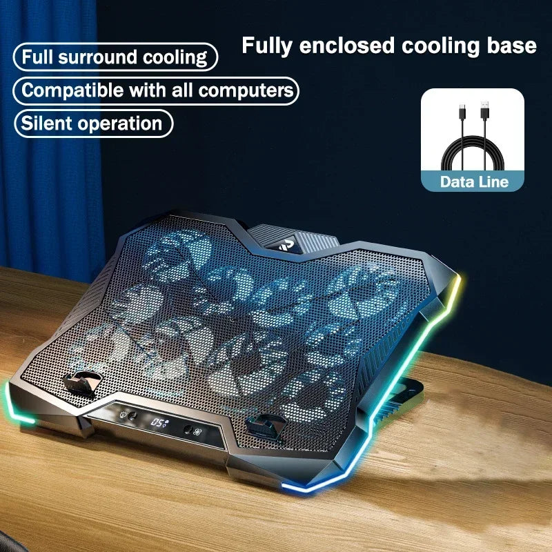 D11 Mute Gaming Laptop Cooler Base with RGB Foldable Adjustable Heat Dissipation Stand Support 12-18'' Notebook Cooling Bracket