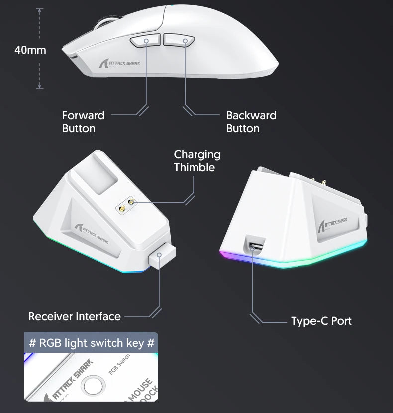 Attack Shark X11 Bluetooth Wireless Mouse Three Mode 2.4G PAW3311  RGB  PC Magnetic charging dock ,Gaming E-sports Mouse