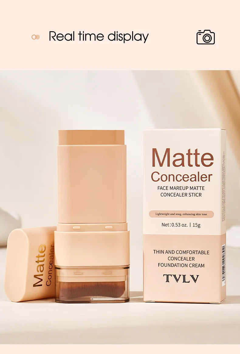 TVLV Multifunctional Concealer Foundation Stick, Long Lasting Waterproof Face Makeup, Rotating Dual Head with Blending Brush