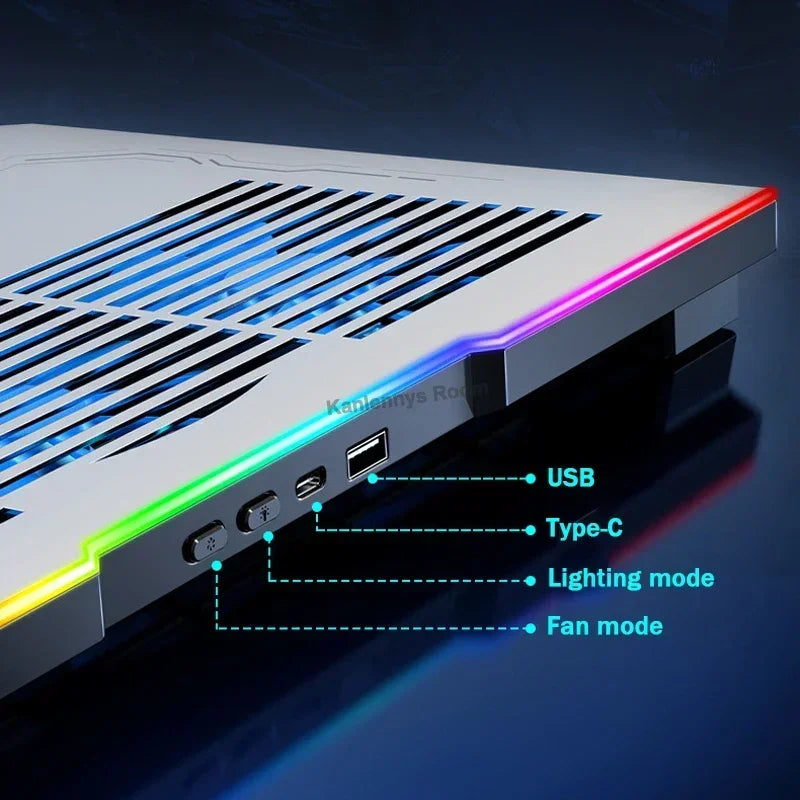 Ice Demon Notebook Air-cooled Cooling Pad with RGB Colorful Light 3 Fans Cooling Radiator Bracket Suit for 12.1-17.3 Inch Laptop