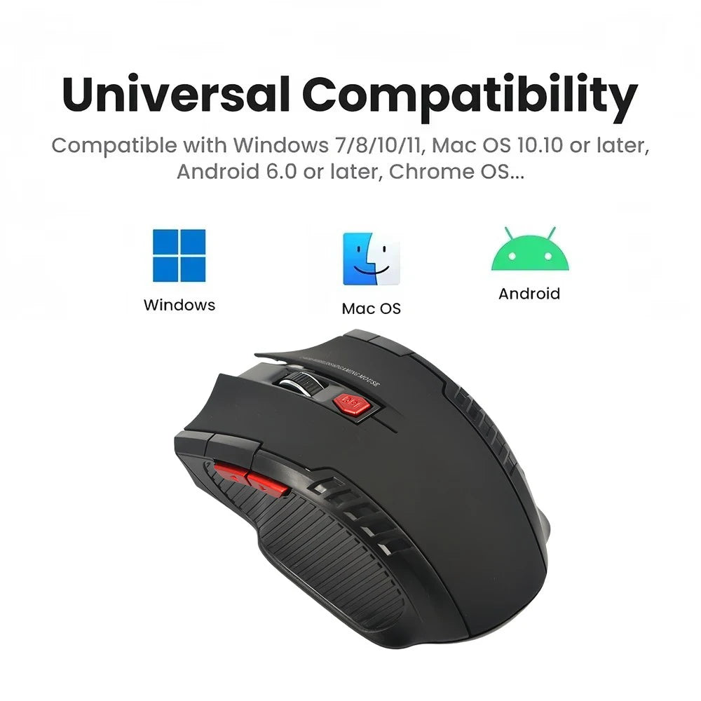2.4G 6 Buttons Gamer Office Ergonomic Mouse Wireless Mouse USB Receiver Portable Mini Wireless Mouse For PC Laptop Computers