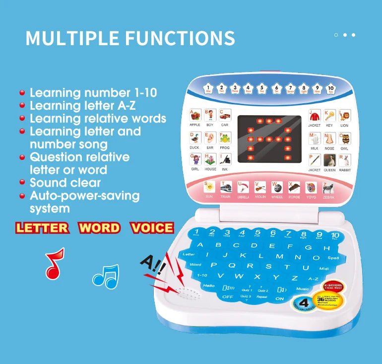 English Learning Machine Laptop Computer Toys Child Electronic Preschool Language Education Gift Toddler Kid Developing Skills
