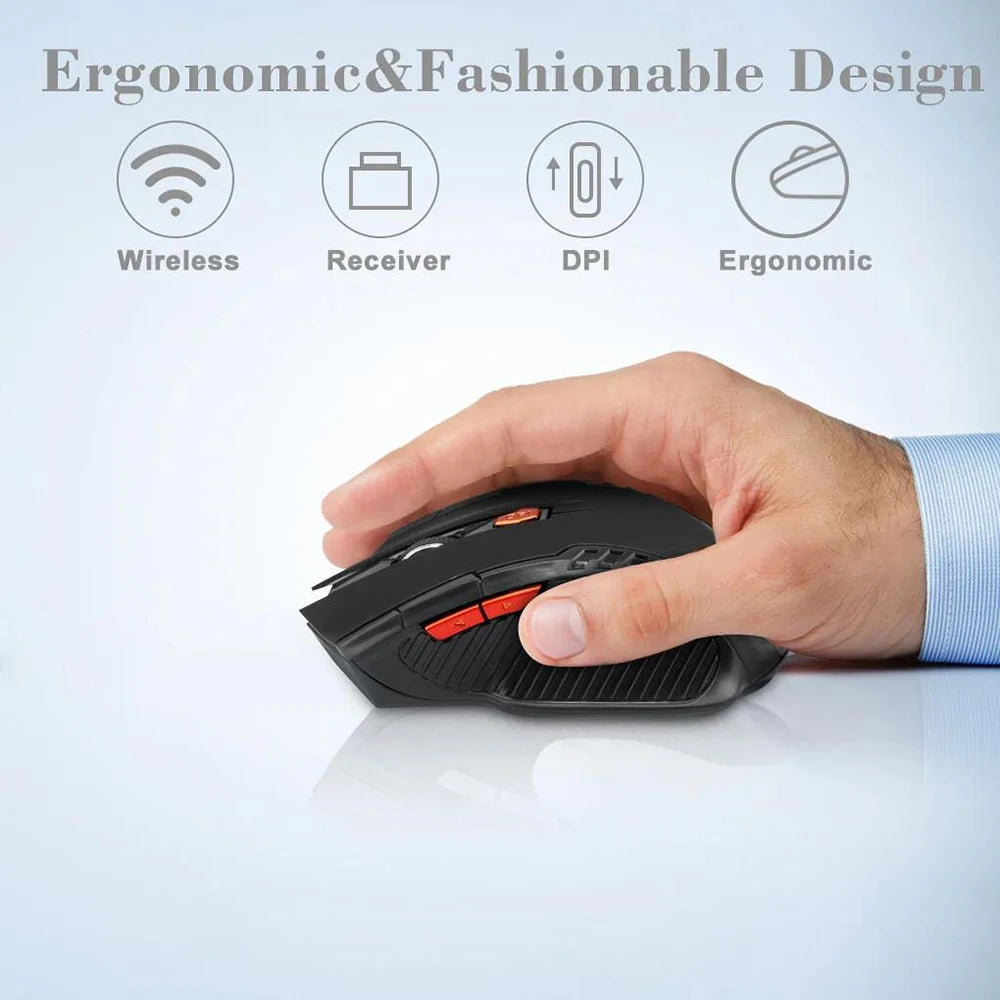 2.4G 6 Buttons Gamer Office Ergonomic Mouse Wireless Mouse USB Receiver Portable Mini Wireless Mouse For PC Laptop Computers