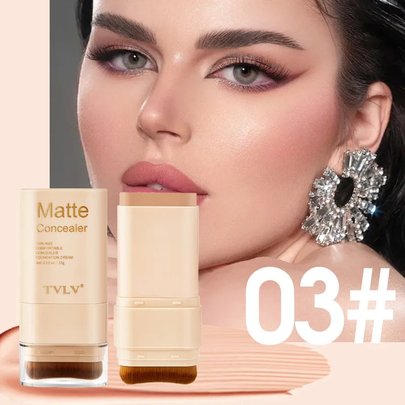 TVLV Multifunctional Concealer Foundation Stick, Long Lasting Waterproof Face Makeup, Rotating Dual Head with Blending Brush