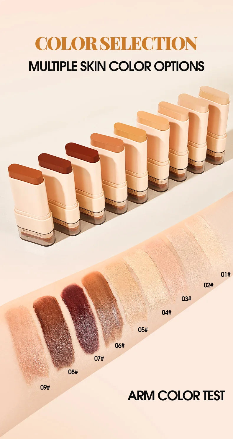 TVLV Multifunctional Concealer Foundation Stick, Long Lasting Waterproof Face Makeup, Rotating Dual Head with Blending Brush