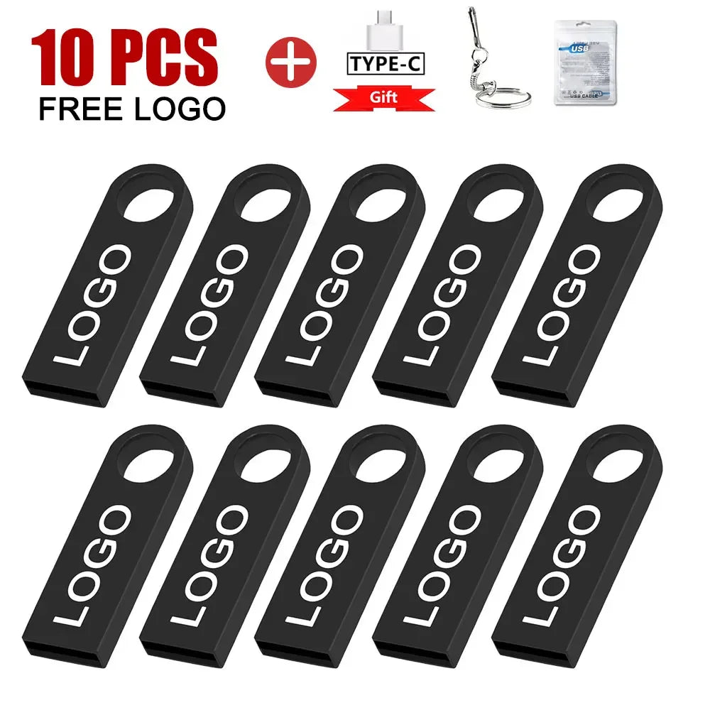 10pcs/lot custom logo Usb Flash Drive 4gb 8gb 16gb pendrive 32gb Memory Stick USB 2.0 Flash usb Stick Metal customized pen drive