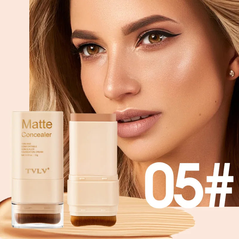 TVLV Multifunctional Concealer Foundation Stick, Long Lasting Waterproof Face Makeup, Rotating Dual Head with Blending Brush