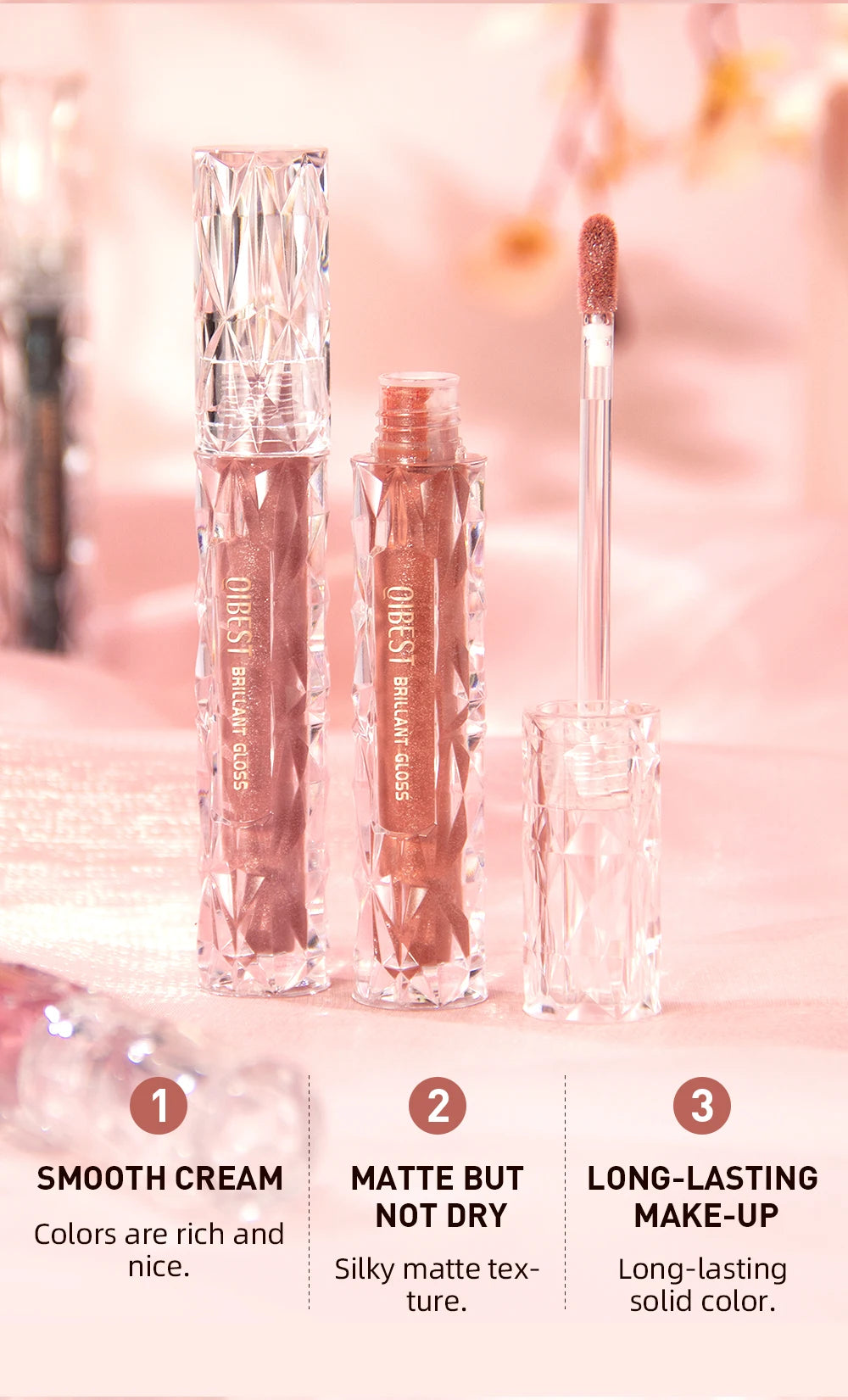 QIBEST Glitter Shimmer Liquid Lipstick High Quality Waterproof Lightweight Lip Gloss Lasting Lip Tint Makeup For Women Lip Stain