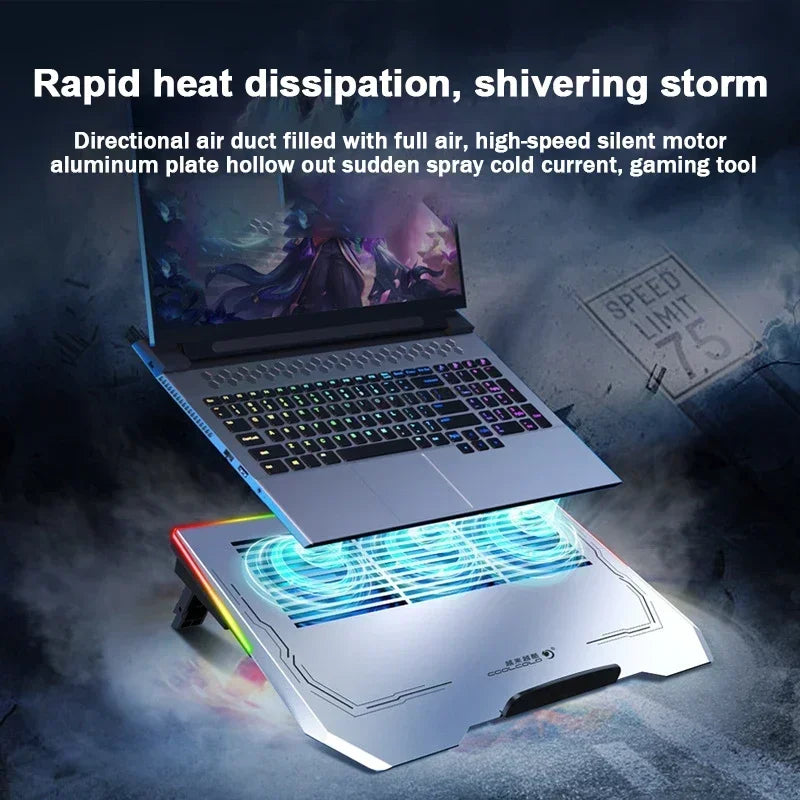 Ice Demon Notebook Air-cooled Cooling Pad with RGB Colorful Light 3 Fans Cooling Radiator Bracket Suit for 12.1-17.3 Inch Laptop