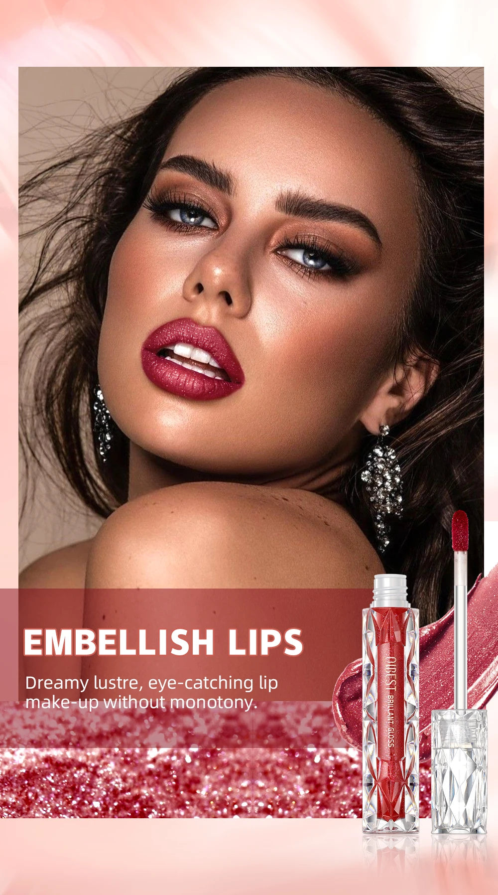QIBEST Glitter Shimmer Liquid Lipstick High Quality Waterproof Lightweight Lip Gloss Lasting Lip Tint Makeup For Women Lip Stain
