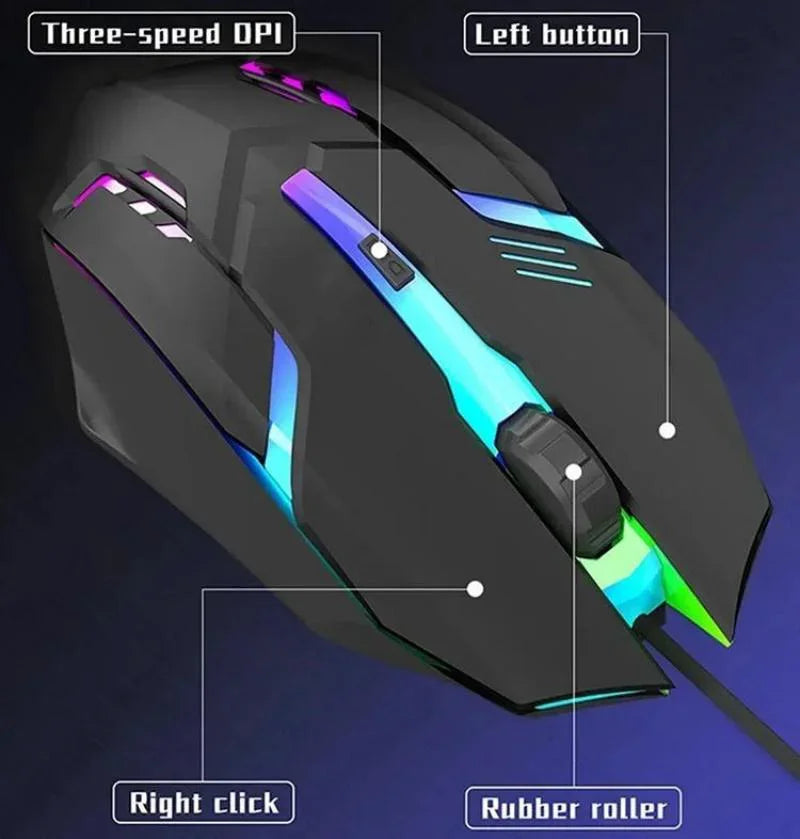 Ergonomic 4-key USB RGB backlit mouse non-slip grip precision tracking, sturdy wired structure for desktop and laptop computers