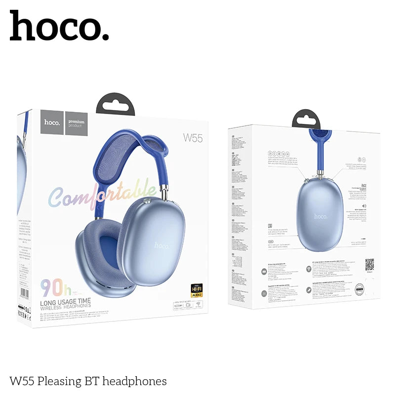 HOCO W55 Over Ear Buetooth Earphone Wireless Music Headphone Mic HiFi Audio Headsets Stereo Sound Sport Earphones 40MM AUX TF