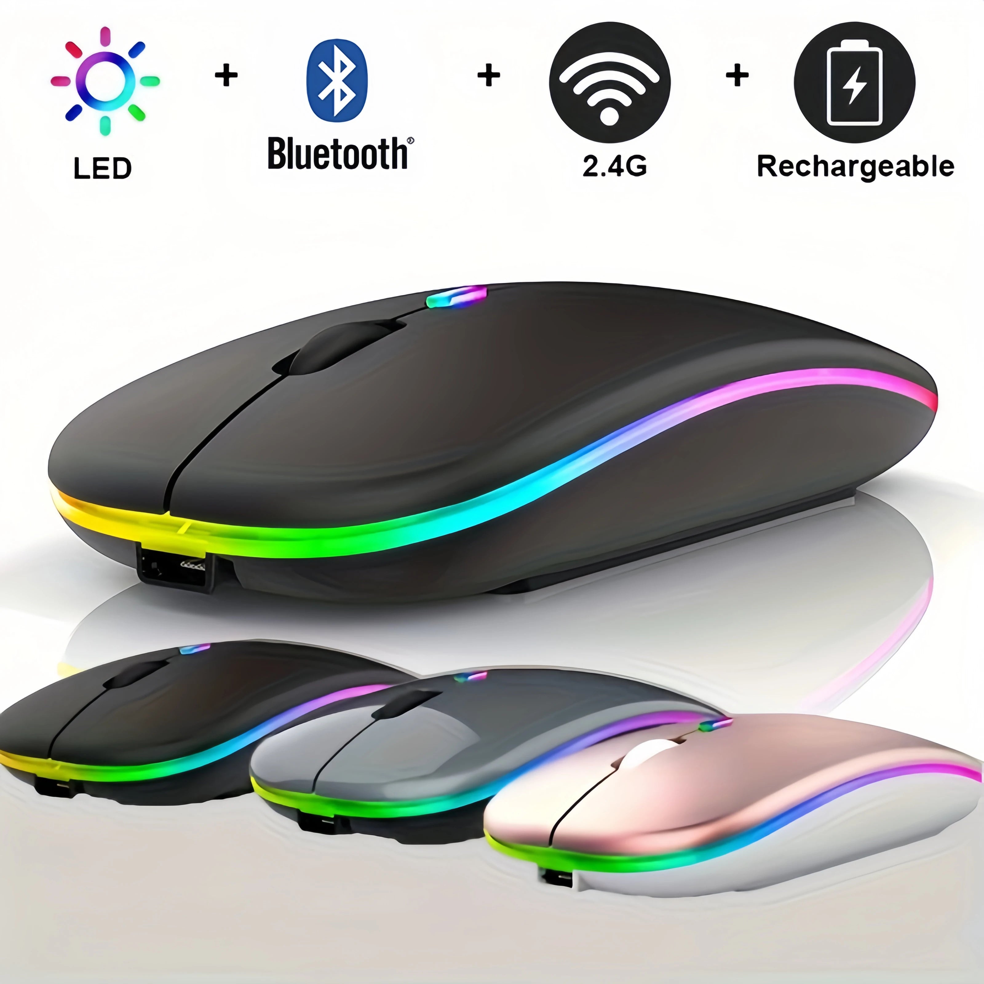 Silent Bluetooth Mouse LED Optical 2.4G USB Wireless Mouse Rechargeable Portable High Precision Gamer Mice For PC Computer Ipad