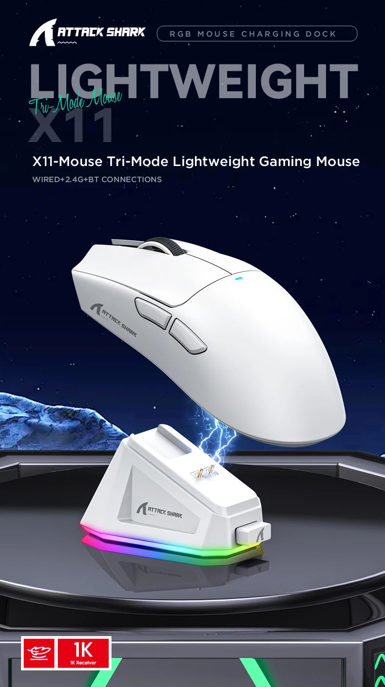Attack Shark X11&R1 Wireless Gaming Mouse - Tri-Mode , PAW3311 Sensor,22K DPI, 400 IPS, RGB PC Gaming Mouse