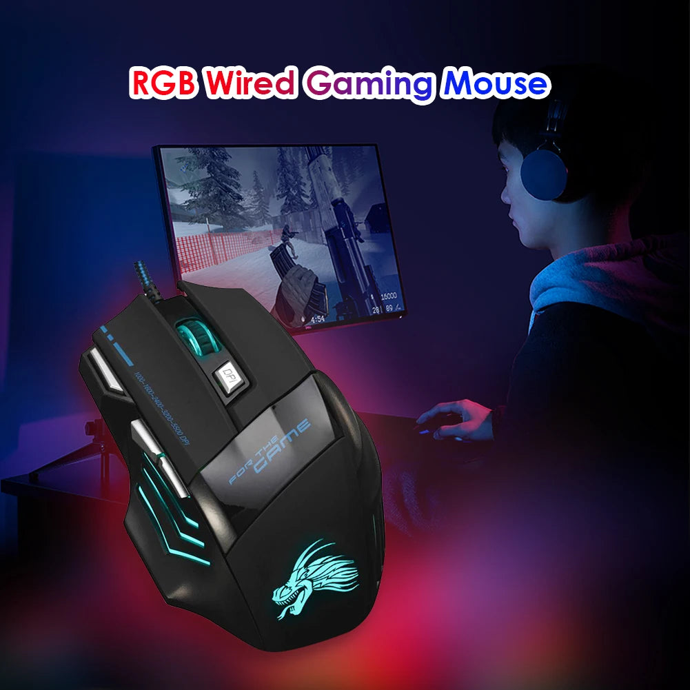 Wired Optical Computer Gaming Mice PC Gamer Mouse 7-Color Backlit DPI Adjustable Laptop Desktop Professional Computer Mouse