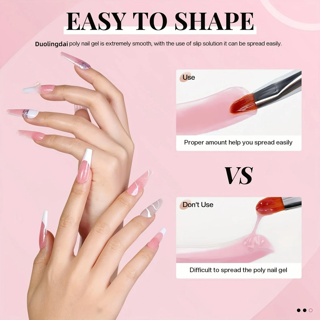 Poly Gel Extension Tool Set, Including 30ml of Cleaner fluid, 7.5ml Base Coat and Top Coat， Nail Mold, Nail Clip And Nail Brush