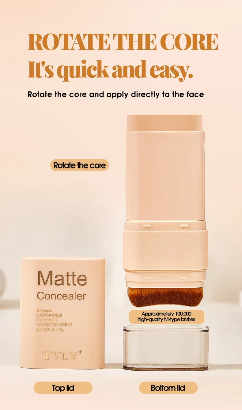 TVLV Multifunctional Concealer Foundation Stick, Long Lasting Waterproof Face Makeup, Rotating Dual Head with Blending Brush