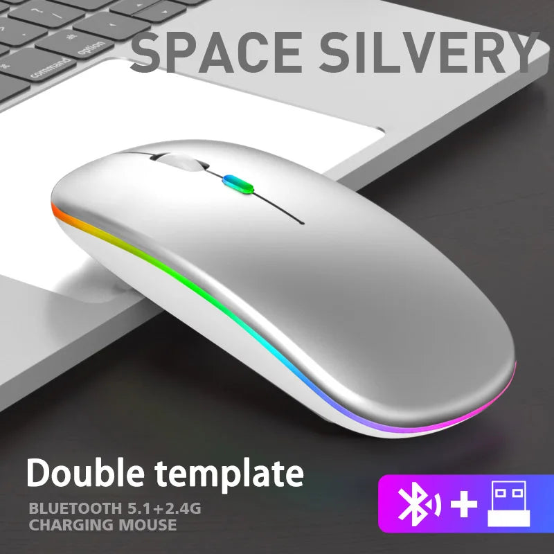 Silent Bluetooth Mouse LED Optical 2.4G USB Wireless Mouse Rechargeable Portable High Precision Gamer Mice For PC Computer Ipad
