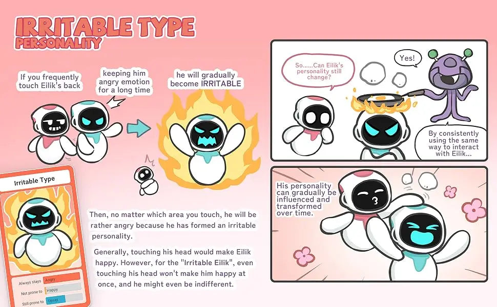 Eilik Pink - Touch Interactive Toys, Cute Robot Pets with Abundant Emotions. Idle Animations&Mini-Games, Unique Gift for Girls &