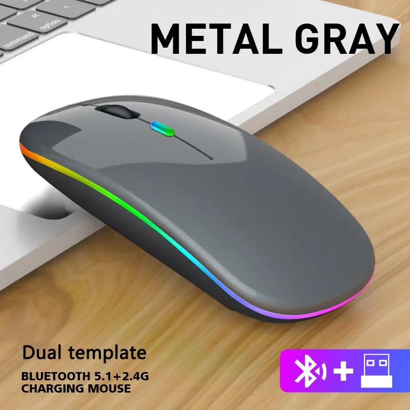 Silent Bluetooth Mouse LED Optical 2.4G USB Wireless Mouse Rechargeable Portable High Precision Gamer Mice For PC Computer Ipad