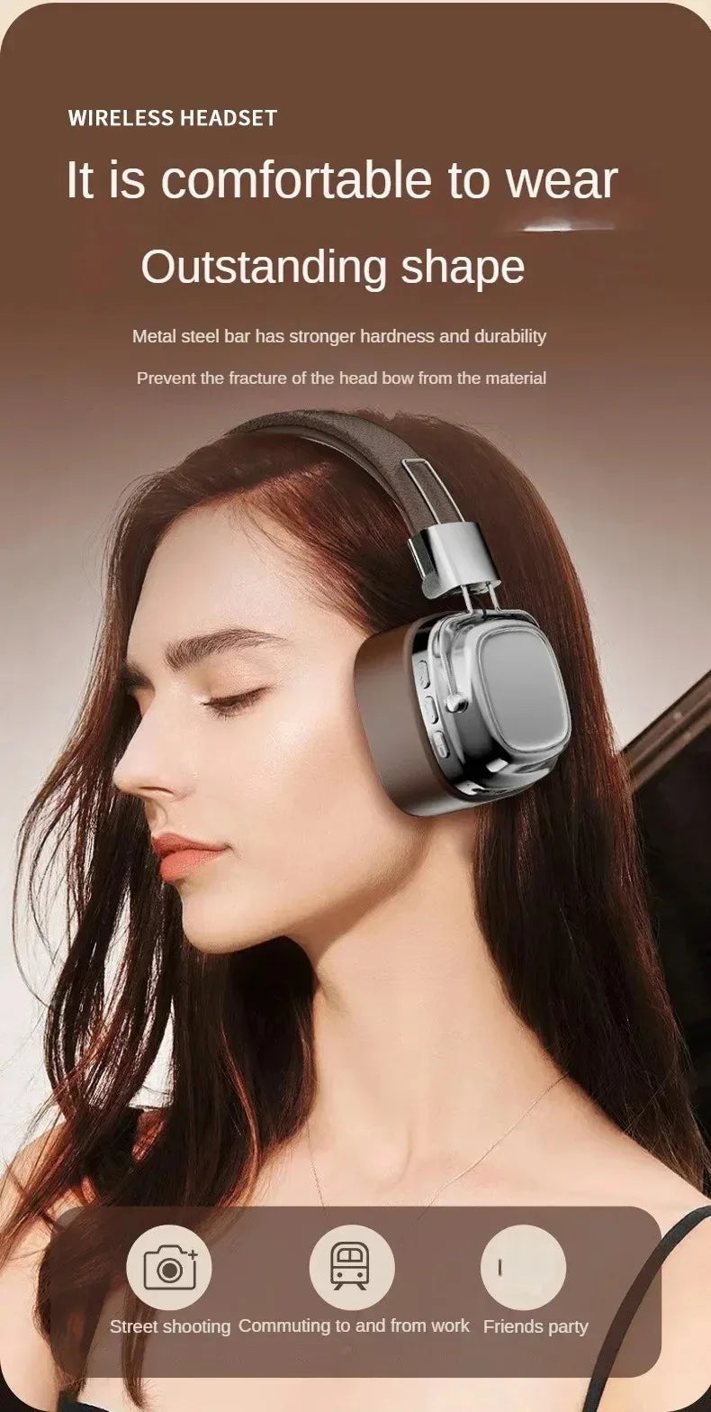 Retro Leather Over-ear Headphones Wireless Bluetooth 5.3 Foldable Noise Cancelling Stereo Music Headset With Cable For Phone PC