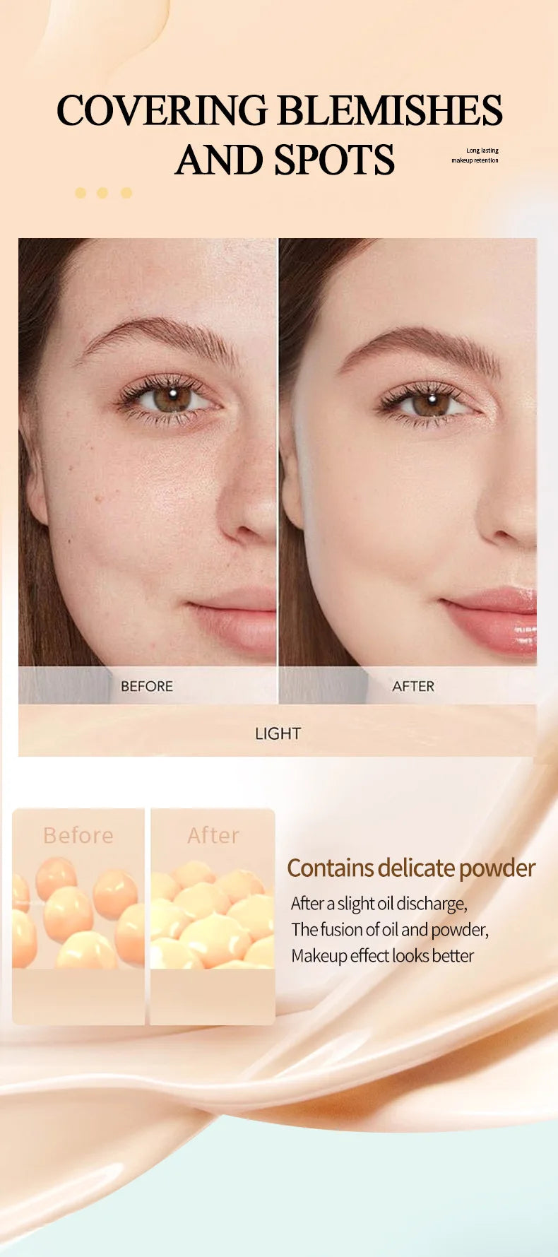 TVLV Lightweight Concealer Foundation Cream Hydrating Concealer Waterproof Sweatproof Non-Caking Eraser Foundation Makeup