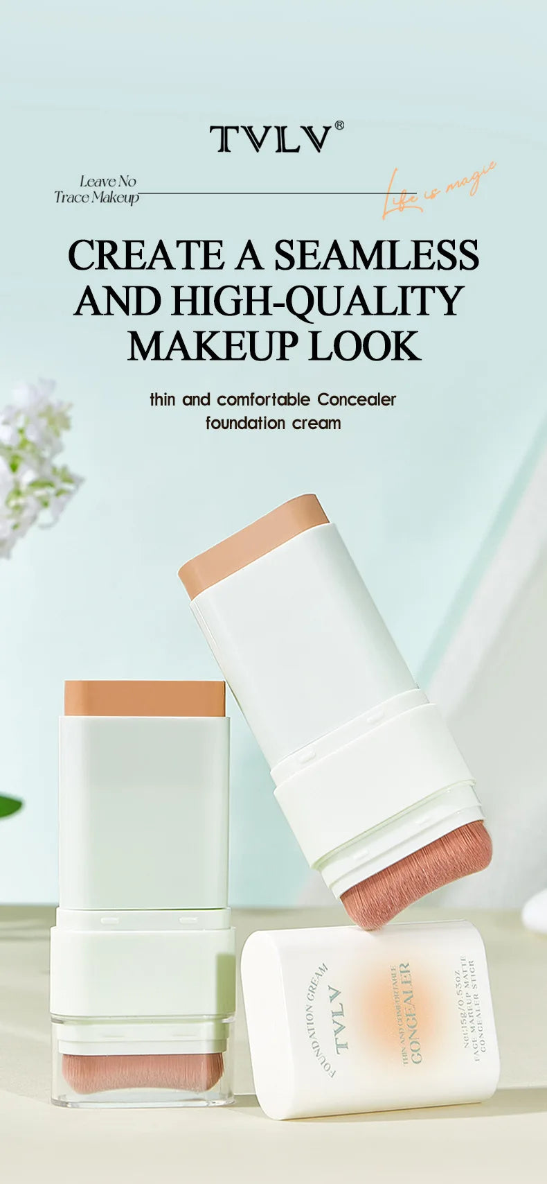 TVLV Lightweight Concealer Foundation Cream Hydrating Concealer Waterproof Sweatproof Non-Caking Eraser Foundation Makeup