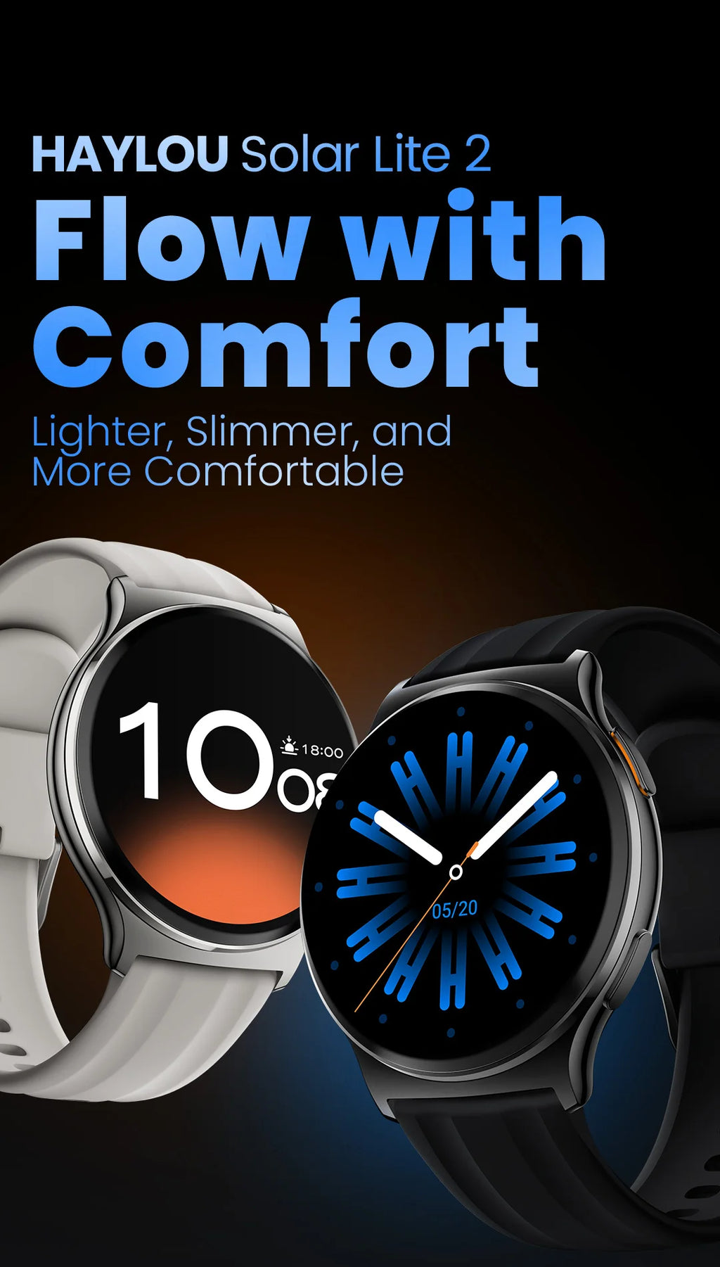 HAYLOU Solar Lite 2 Smartwatch 1.43'' AMOLED Display 24h Health Monitoring 150+ Sports Modes Voice Calling Smart Watch 1ATM