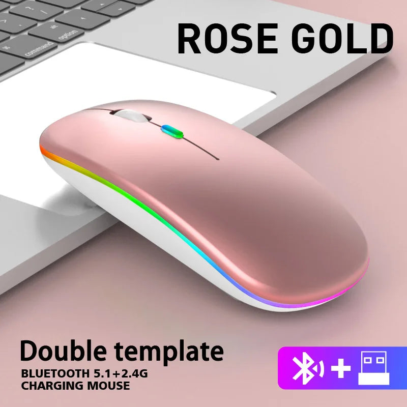 Silent Bluetooth Mouse LED Optical 2.4G USB Wireless Mouse Rechargeable Portable High Precision Gamer Mice For PC Computer Ipad