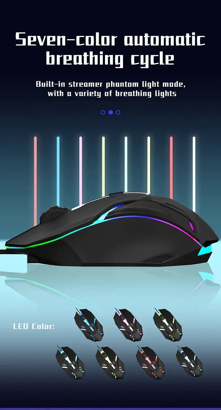 Ergonomic 4-key USB RGB backlit mouse non-slip grip precision tracking, sturdy wired structure for desktop and laptop computers
