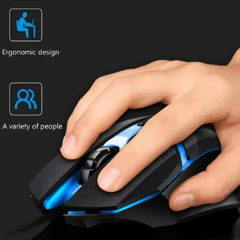 Ergonomic 4-key USB RGB backlit mouse non-slip grip precision tracking, sturdy wired structure for desktop and laptop computers