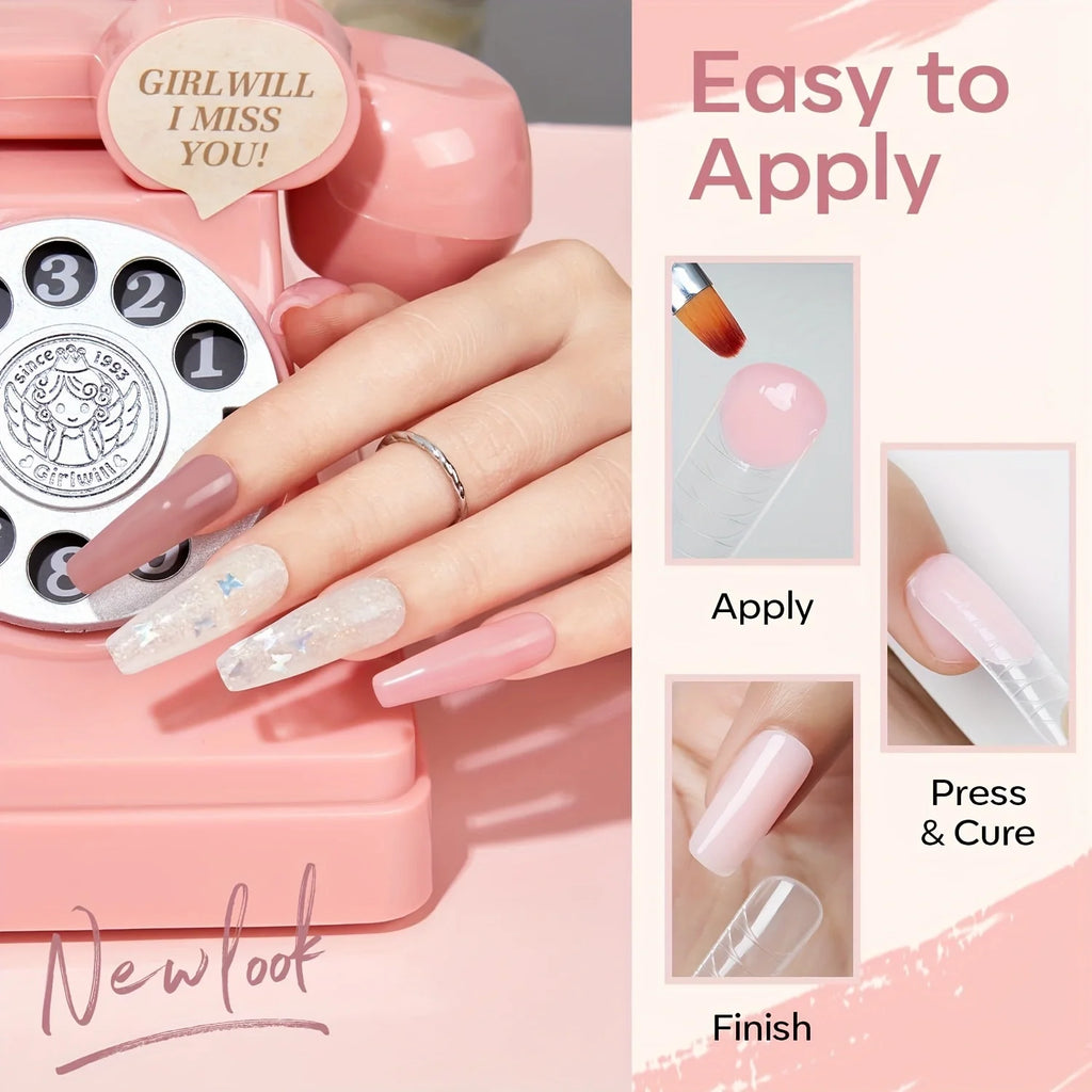 Poly Gel Extension Tool Set, Including 30ml of Cleaner fluid, 7.5ml Base Coat and Top Coat， Nail Mold, Nail Clip And Nail Brush