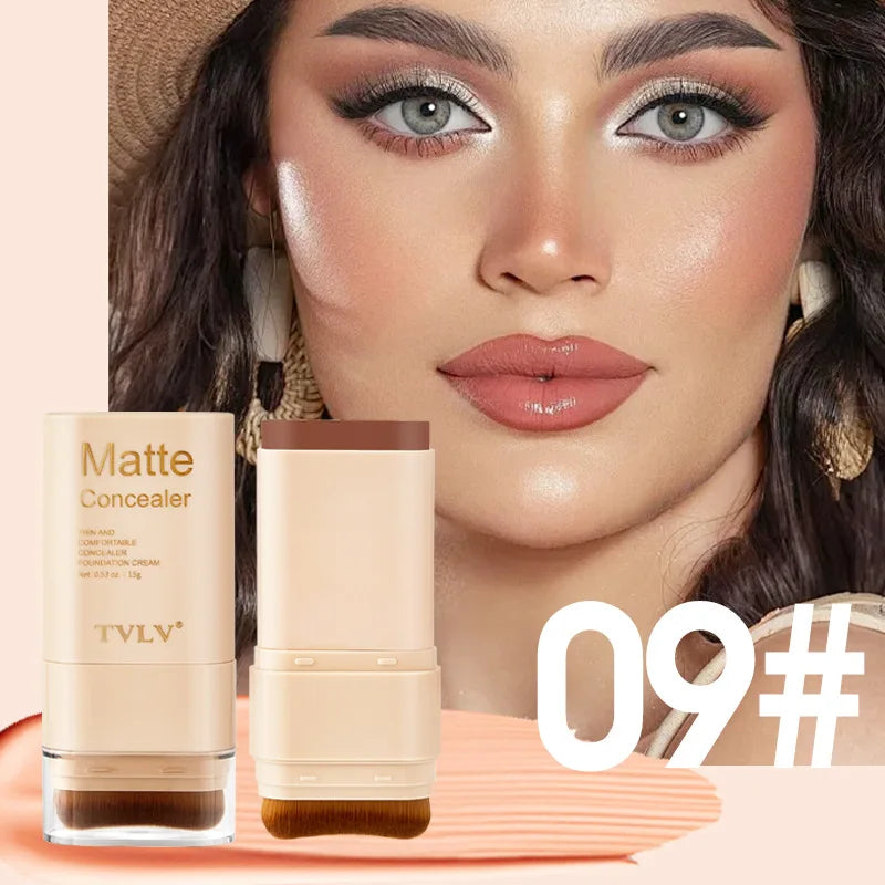 TVLV Multifunctional Concealer Foundation Stick, Long Lasting Waterproof Face Makeup, Rotating Dual Head with Blending Brush